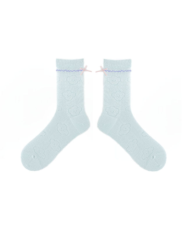 Women Thin and Breathable Crew Cotton Socks with Bow Cozy - SWEET NANA