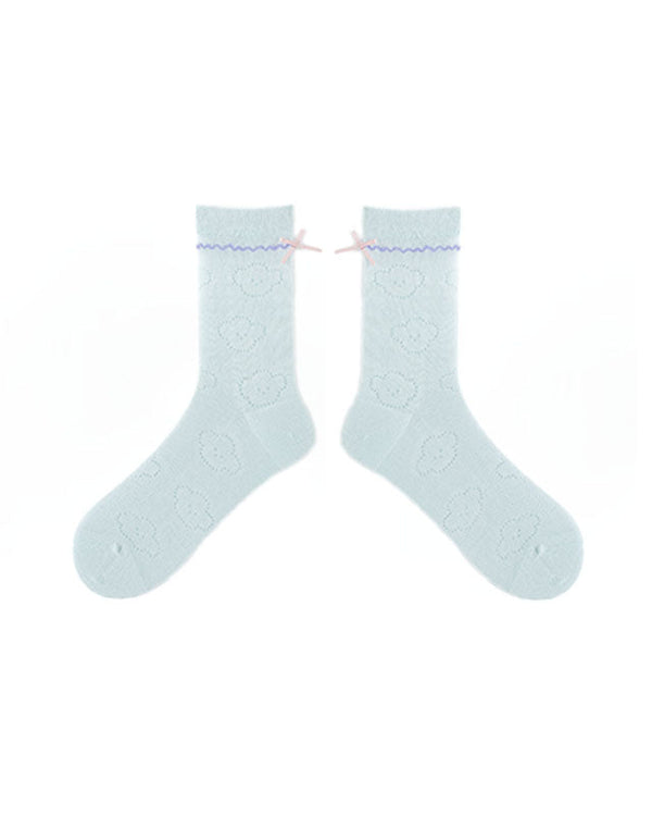 Women Thin and Breathable Crew Cotton Socks with Bow Cozy - SWEET NANA