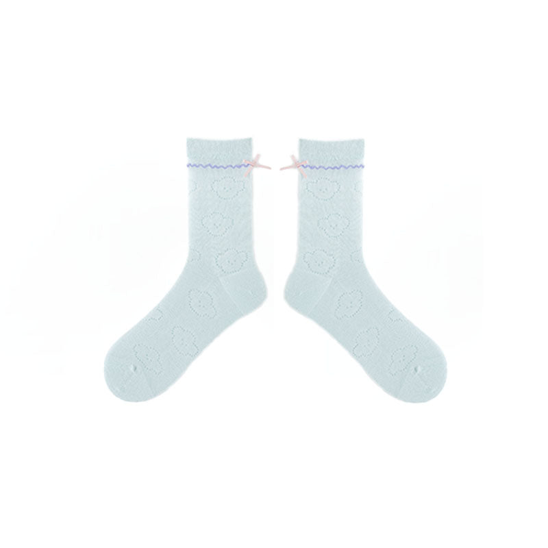 Women Thin and Breathable Crew Cotton Socks with Bow Cozy Socks