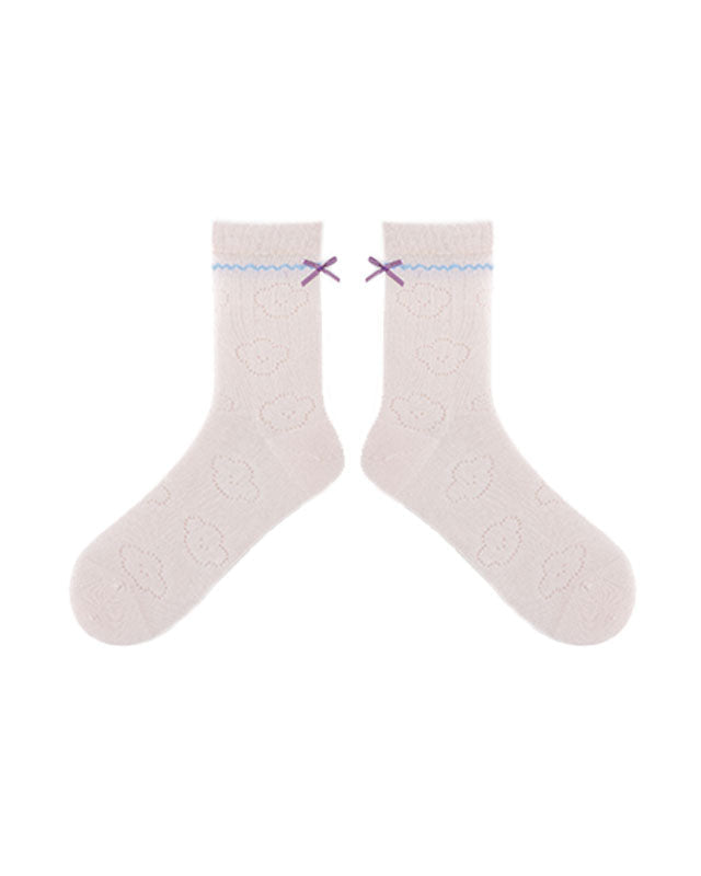 Women Thin and Breathable Crew Cotton Socks with Bow Cozy - SWEET NANA