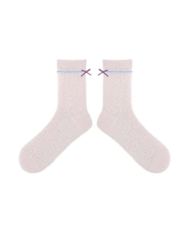 Women Thin and Breathable Crew Cotton Socks with Bow Cozy - SWEET NANA