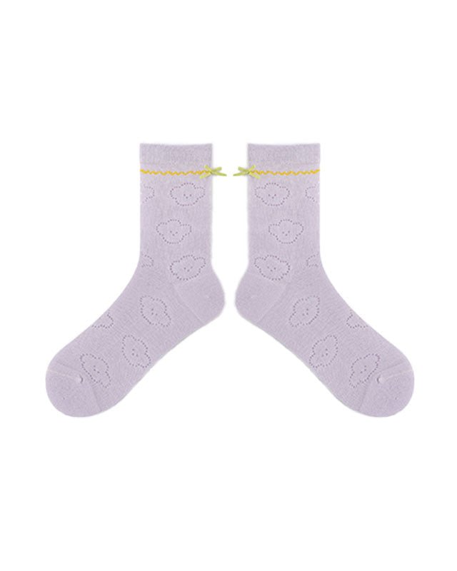 Women Thin and Breathable Crew Cotton Socks with Bow Cozy - SWEET NANA