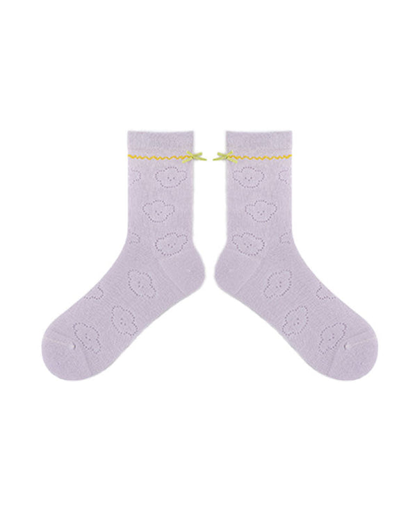 Women Thin and Breathable Crew Cotton Socks with Bow Cozy - SWEET NANA