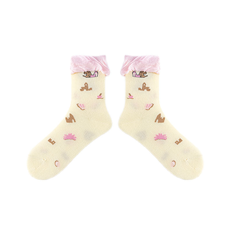 3-Pack Women Cotton Crew Socks Picnic-Chic Cute Casual