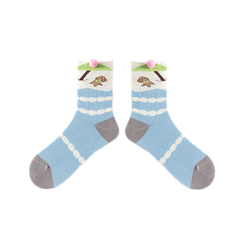 3-Pack Women Cotton Crew Socks Picnic-Chic Cute Casual