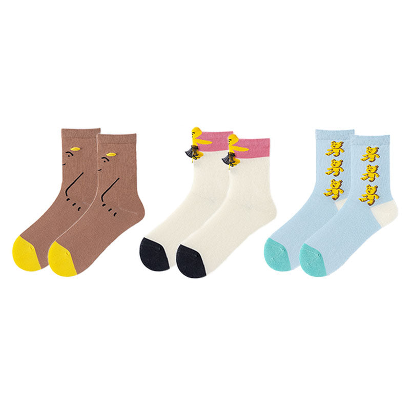 3-Pack Women Cotton Crew Socks Top Notch Cute Casual - SWEET NANA