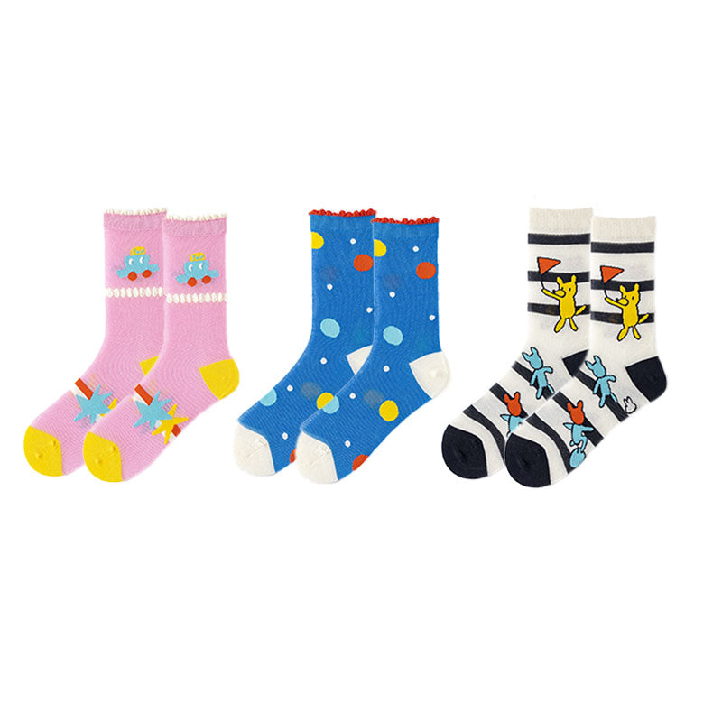3-Pack Traffic Light Series Women's Cotton Socks Breathable Crew Socks