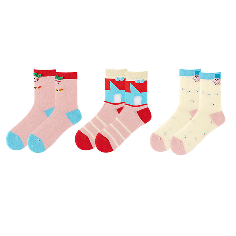 Women's Cotton Crew Socks Wild Rose Kawaii Cute Casual