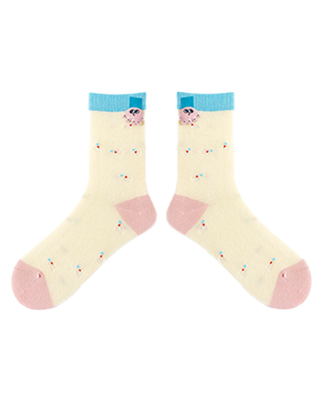 3-Pack Women Cotton Crew Socks Wild Rose Kawaii Cute Casual - SWEET NANA
