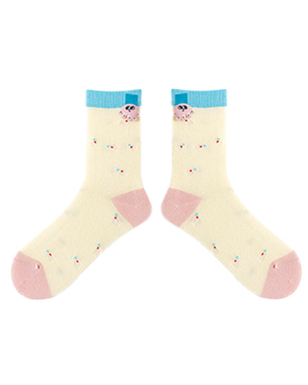 3-Pack Women Cotton Crew Socks Wild Rose Kawaii Cute Casual - SWEET NANA