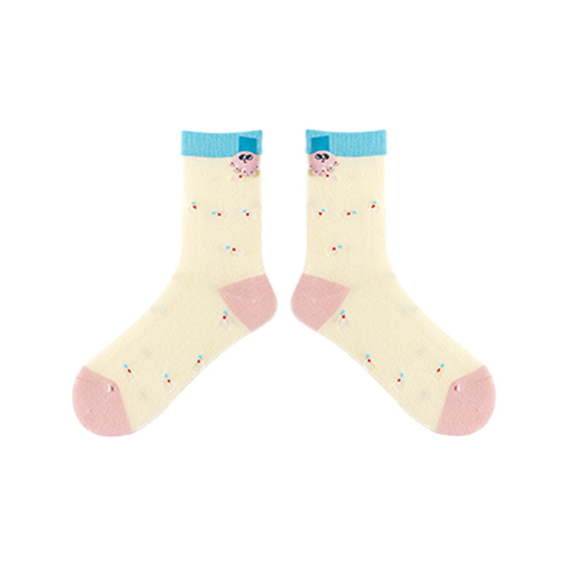 Women's Cotton Crew Socks Wild Rose Kawaii Cute Casual