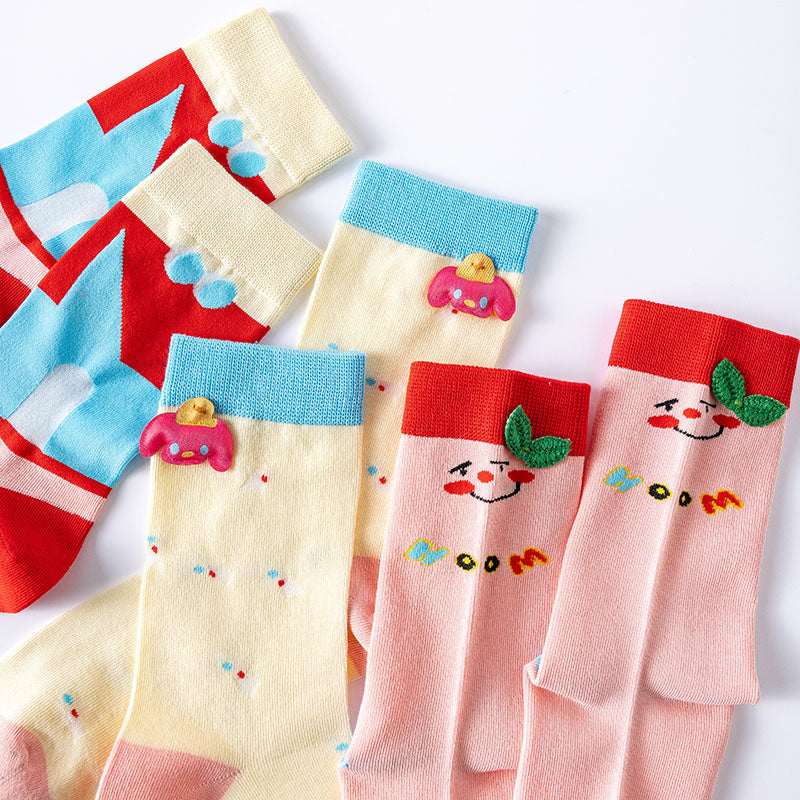 Women's Cotton Crew Socks Wild Rose Kawaii Cute Casual