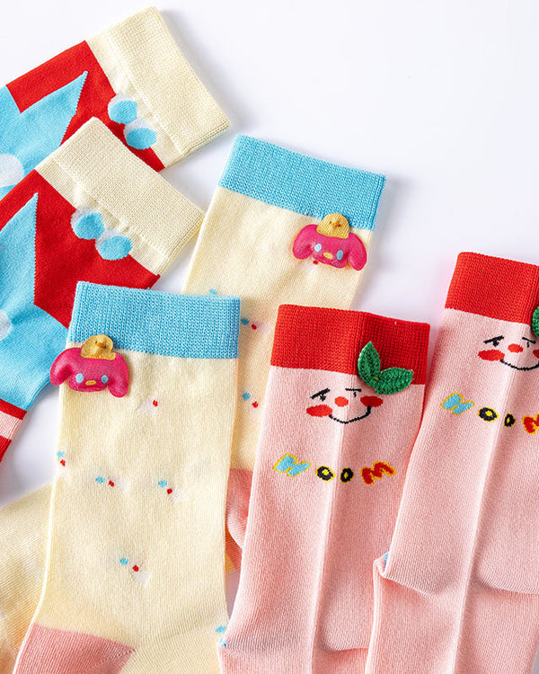 3-Pack Women Cotton Crew Socks Wild Rose Kawaii Cute Casual - SWEET NANA