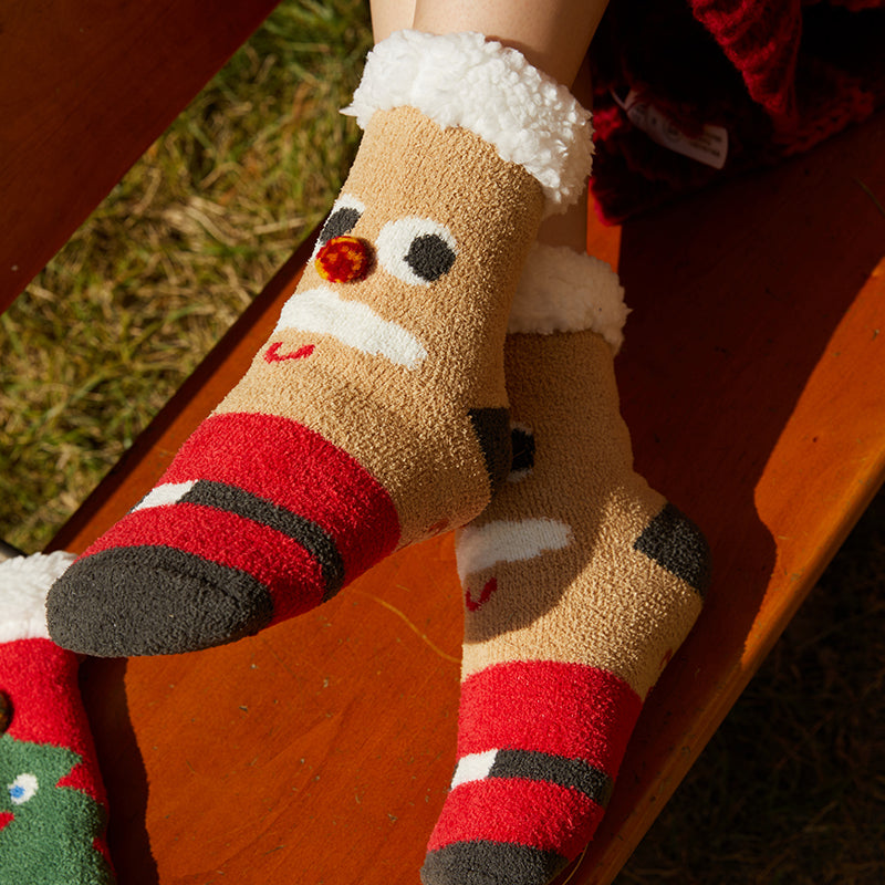 Sweetnana レディース クリスマス ソックス 超厚手 クルー ソックス 柔らかい ふわふわ 暖かい ソックス 冬用 ストッキング 滑り止め スリッパ ソックス