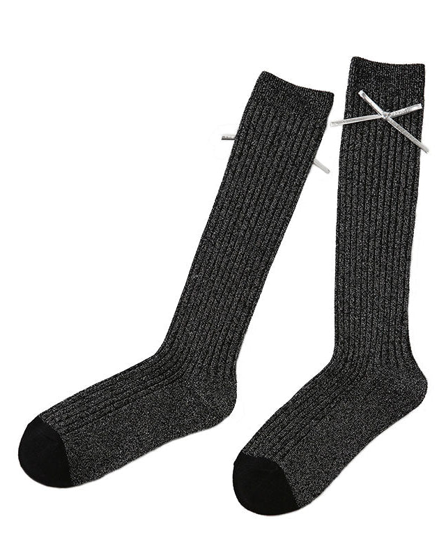 Women's Cotton Knee High Socks Casual Solid with Bow Trendy Cozy