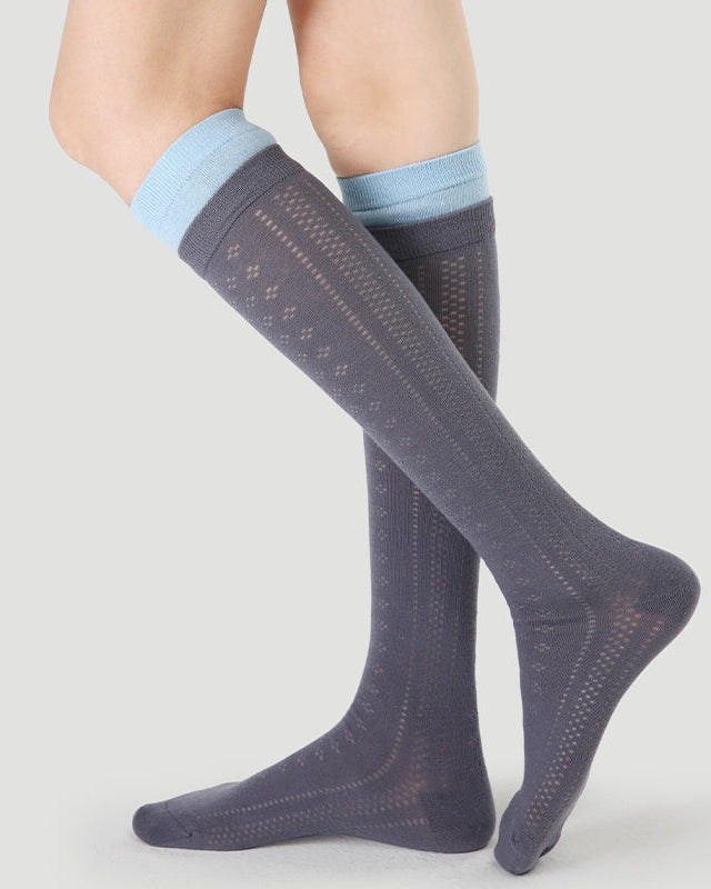 Women's Ballet Cotton Knee High Socks Seamless Contrast Color Thin Mesh