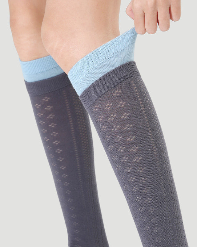 Women's Ballet Cotton Knee High Socks Seamless Contrast Color Thin Mesh