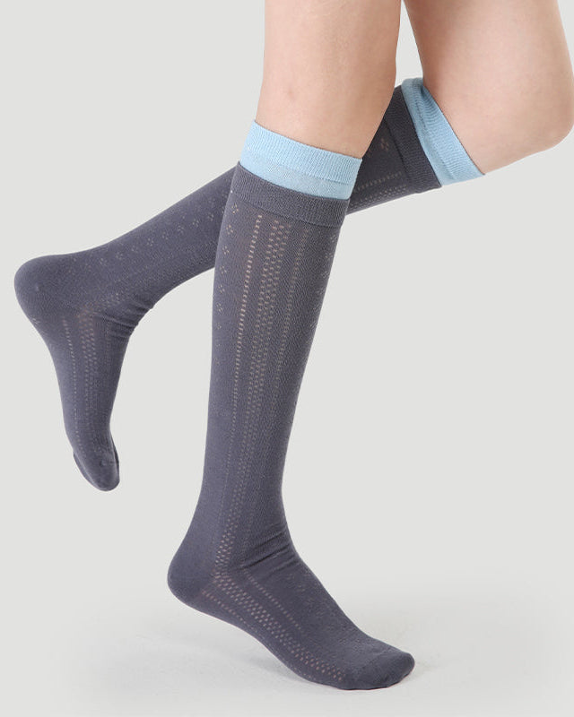 Women's Ballet Cotton Knee High Socks Seamless Contrast Color Thin Mesh
