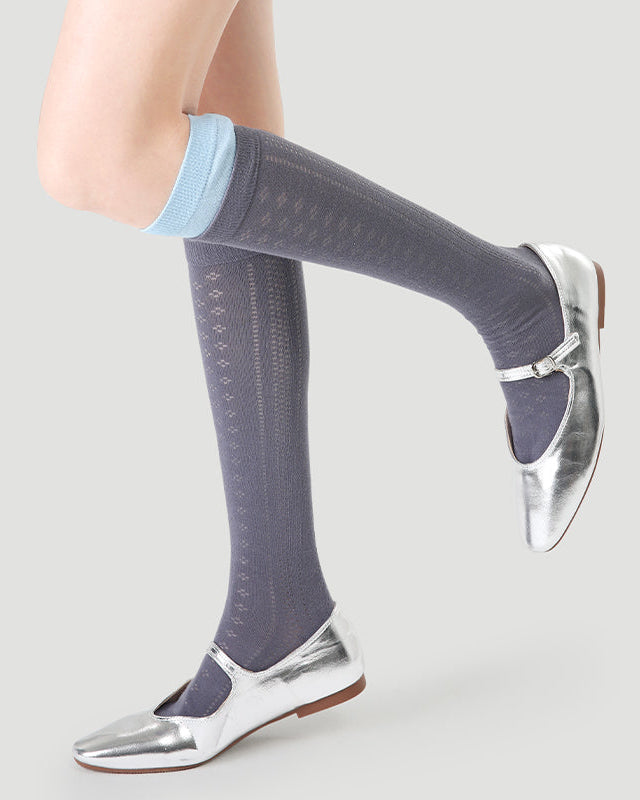 Women's Ballet Cotton Knee High Socks Seamless Contrast Color Thin Mesh