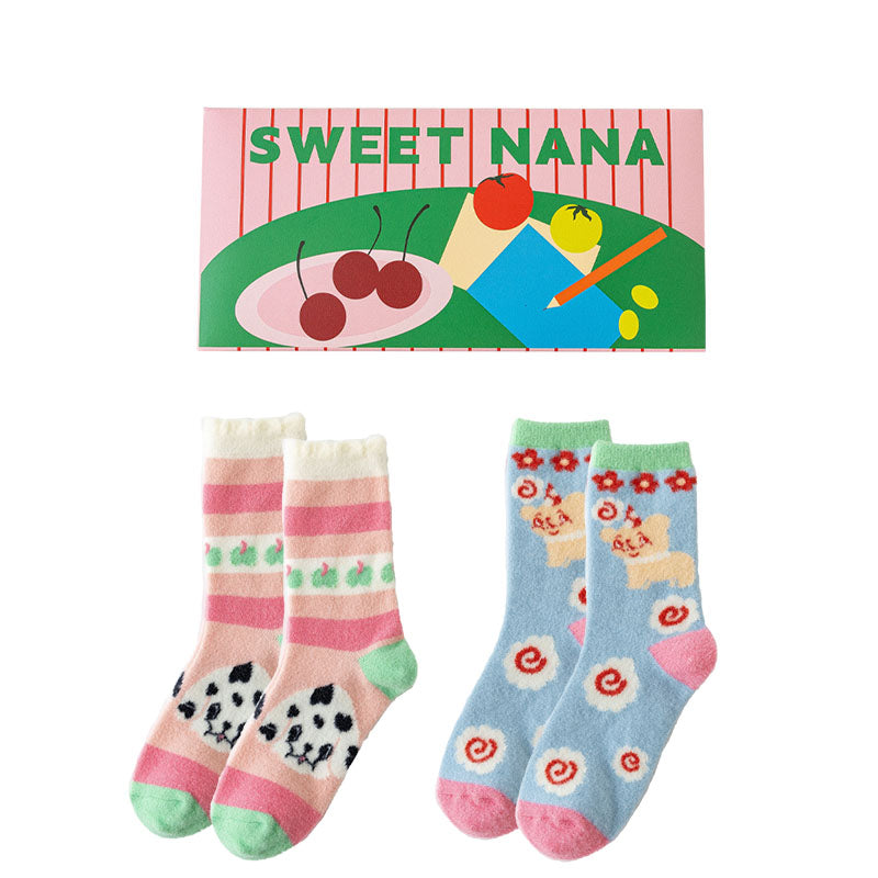 禮品盒套裝 Sweetnana 女士舒適圓領襪 - 小怪獸系列可愛加厚襪子 超柔軟長襪 完美適合冬季。