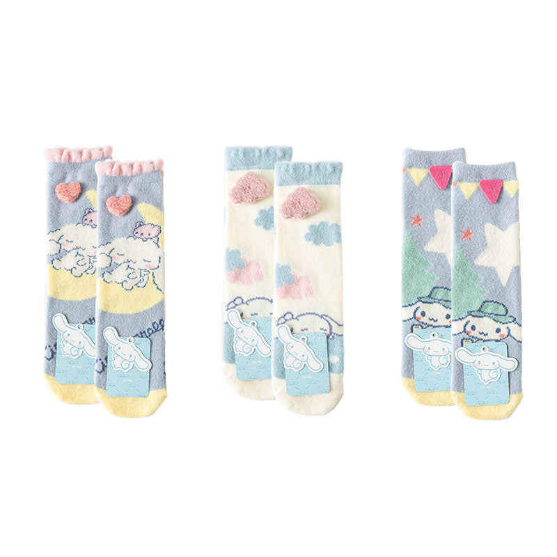 3-Pack Sweetnana Women's Cozy Crew Tube Socks - Sanrio Series Cartoon Cute Socks, Warm Thickened Soft Winter Sockings.