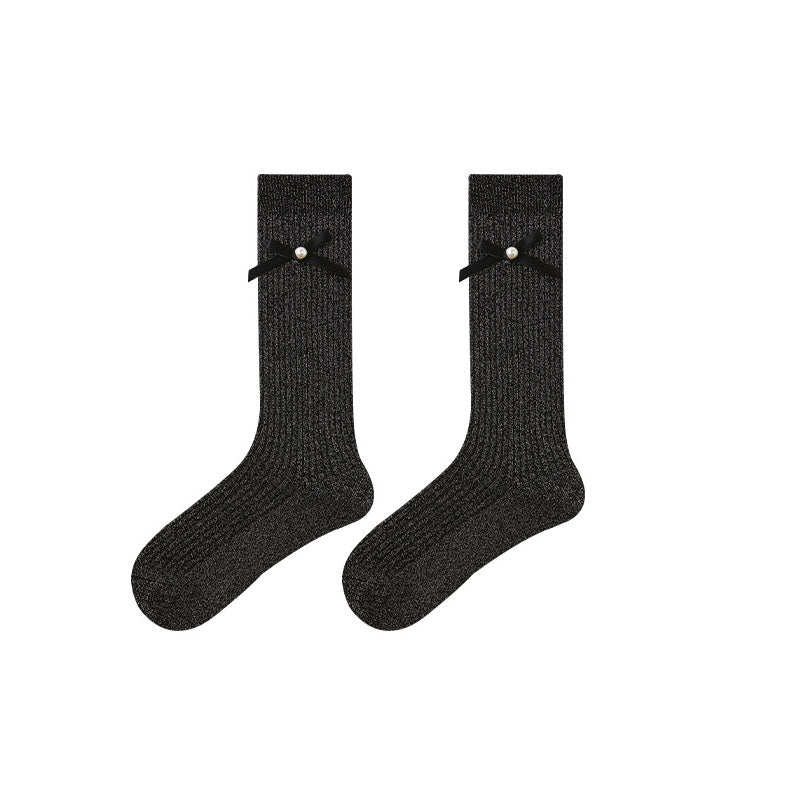 女款創意蝴蝶結髮圈襪 芭蕾風格棉質無縫襪子