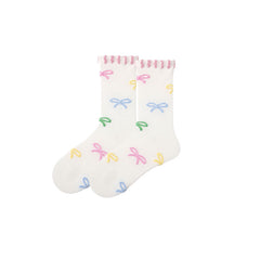 Sweetnana Women's Crew Cotton Socks, Colorful Bow Pattern Seamless Socks, Cute and Sweet Ballet Style Socks