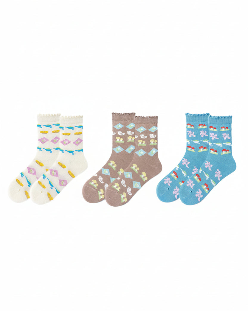 3-Pack Sweet Berries Series Women  Cute Casual Crew Cotton Socks - SWEET NANA