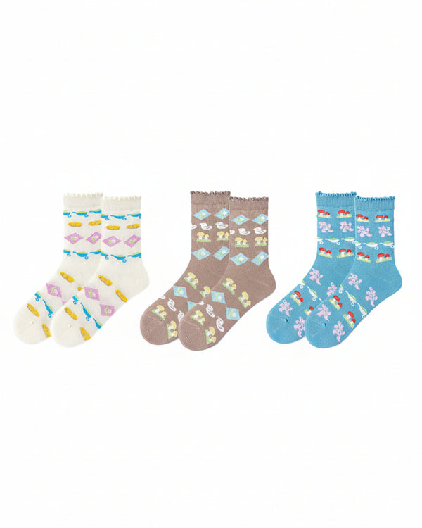 3-Pack Sweet Berries Series Women  Cute Casual Crew Cotton Socks - SWEET NANA