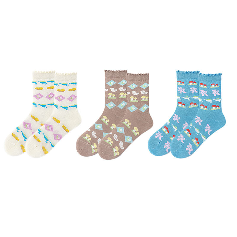 3-Pack Sweet Berries Series Women's  Cute Casual Crew Cotton Socks
