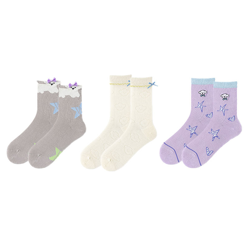 3-Pack Women Cotton Crew Socks Busy Puppy Cute Casual - SWEET NANA