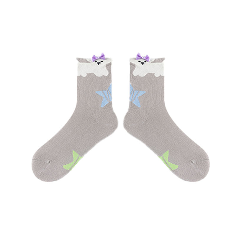 3-Pack Women Cotton Crew Socks Busy Puppy Cute Casual - SWEET NANA
