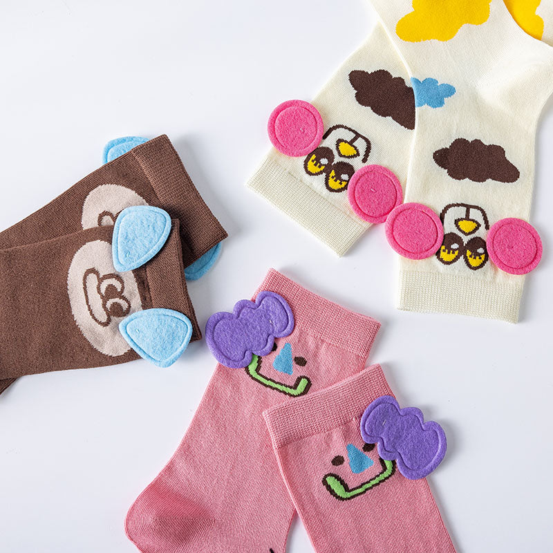 3-Pack Women's Cotton Crew Socks Zoo Party Kawaii Cute Casual