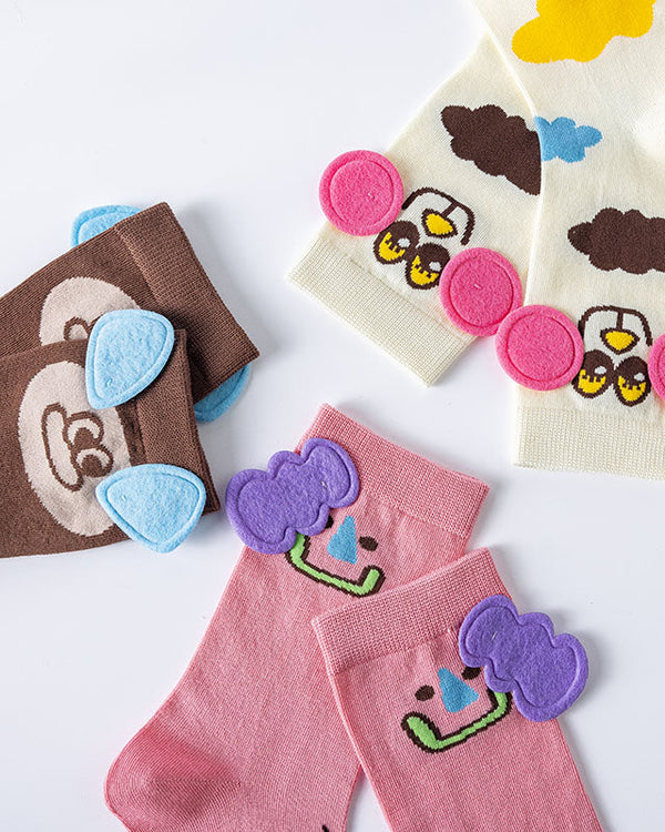 3-Pack Women Cotton Crew Socks Zoo Party Kawaii Cute Casual - SWEET NANA