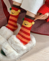 レディース フェスティブ 新年 ふわふわ クルー ソックス 暖かい 柔らかい もこもこ 快適 マイクロファイバー ソックス