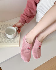 Sweetnana 4-Pack Women's No Show Socks Cotton Low Cut Non Slip Casual Pink Series Socks Fun Animal Embroidery Spring Summer Thin Breathable Invisible Socks