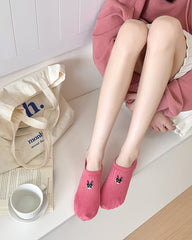 Sweetnana 4-Pack Women's No Show Socks Cotton Low Cut Non Slip Casual Pink Series Socks Fun Animal Embroidery Spring Summer Thin Breathable Invisible Socks
