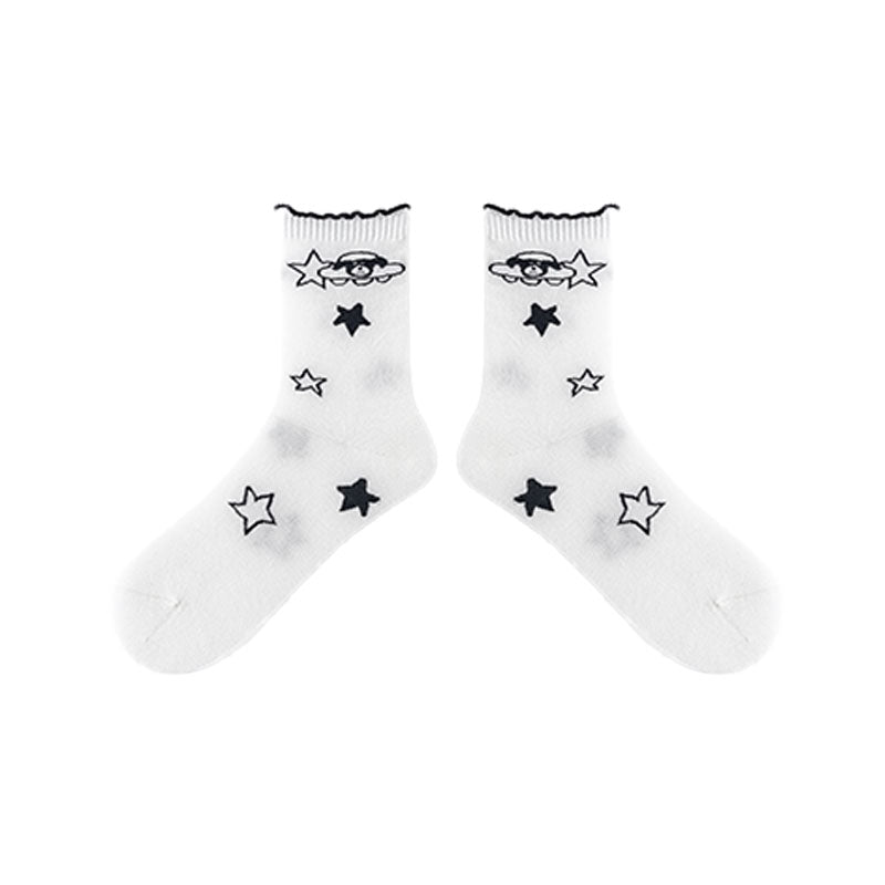 Women's Cotton Crew Socks Moon Astronaut Cute Casual