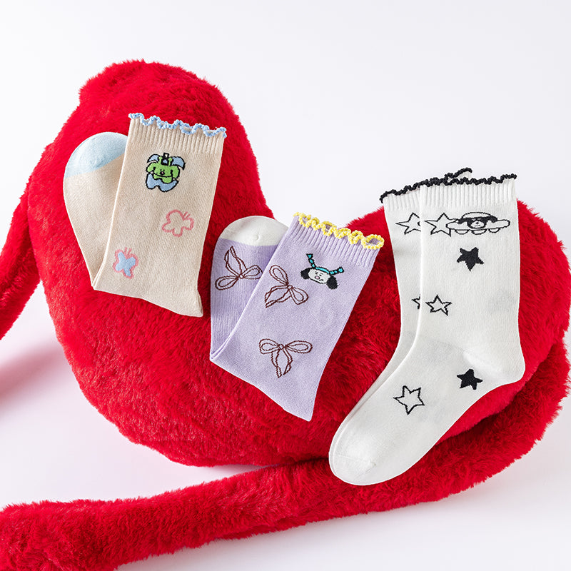 Women's Cotton Crew Socks Moon Astronaut Cute Casual