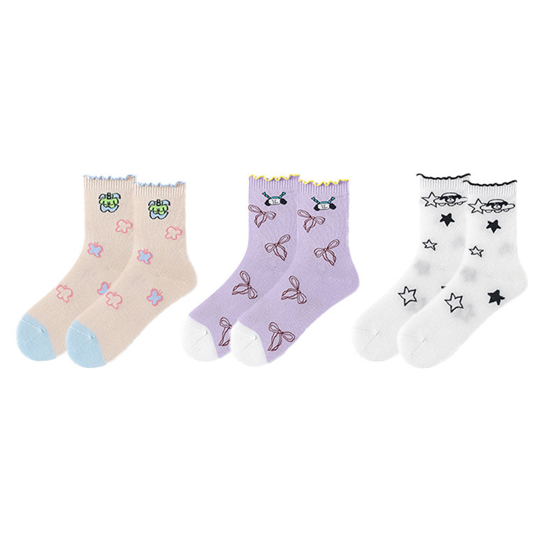 3-Pack Women's Cotton Crew Socks Moon Astronaut Cute Casual