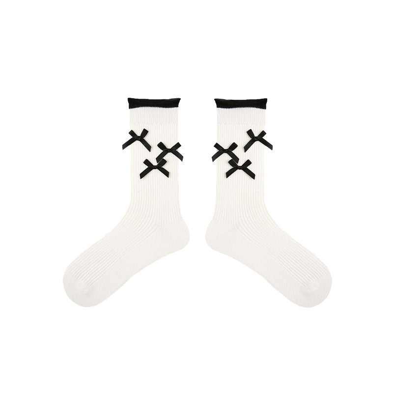 Women Ruffle Bow Sweet Ballet Style Seamless Crew Cotton Socks