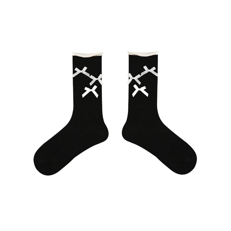 Women Ruffle Bow Sweet Ballet Style Seamless Crew Cotton Socks
