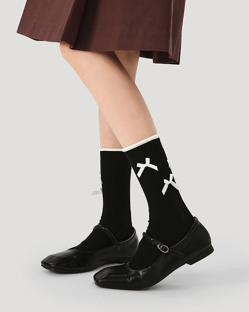 Women Ruffle Bow Sweet Ballet Style Seamless Crew Cotton Socks