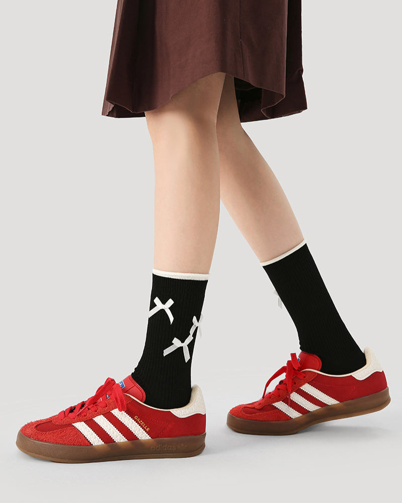 Women Ruffle Bow Sweet Ballet Style Seamless Crew Cotton Socks