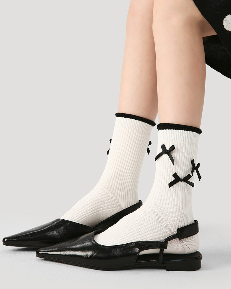 Women Ruffle Bow Sweet Ballet Style Seamless Crew Cotton Socks - SWEET NANA