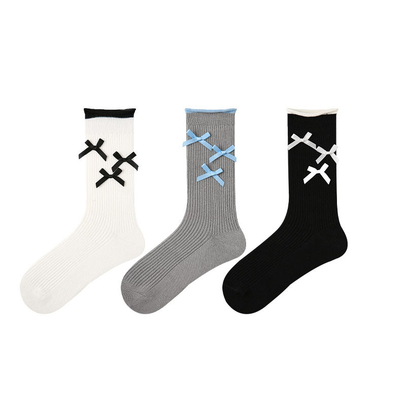 Women Ruffle Bow Sweet Ballet Style Seamless Crew Cotton Socks