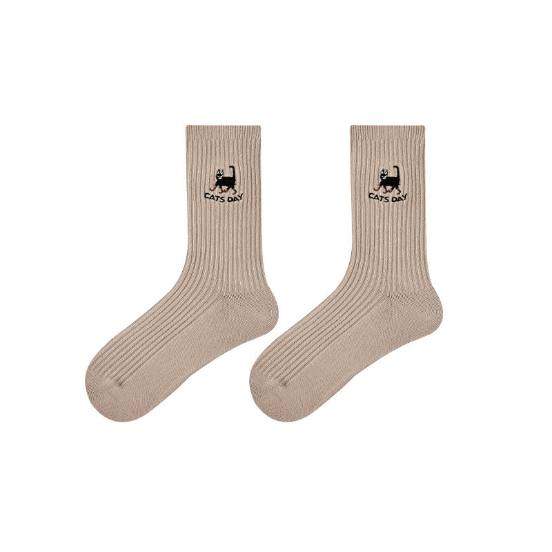 Women's Embroidered Animal Cotton Crew Breathable Comfortable Socks