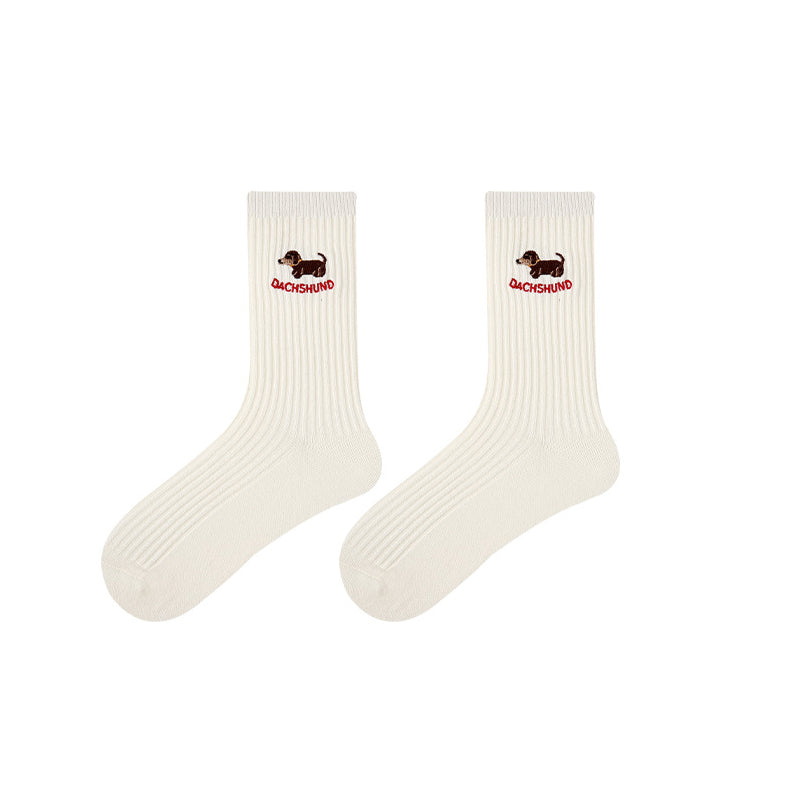 Women's Embroidered Animal Cotton Crew Breathable Comfortable Socks