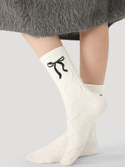 Sweetnana Women's Soft Cotton Crew Socks with Bow Pattern Comfort Seamless Socks for All Season