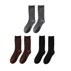 Sweetnana 3-Pack Ruffled 3D Embossed Socks Wool Socks for Women Soft Warm Crew Socks